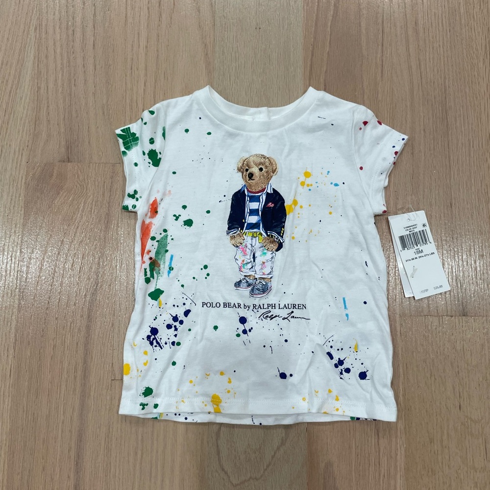 Ralph Lauren Kids' Tee with Polo Bear and Colorful Splashes